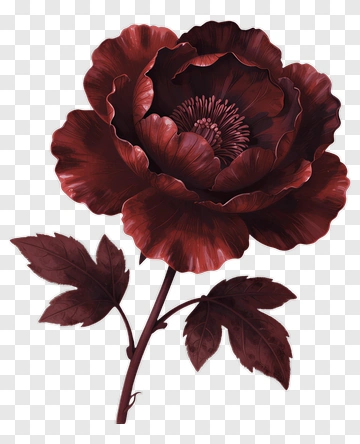 Red Peony Blossom With Leaves PNG