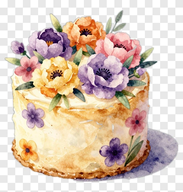 Floral Cake With Watercolor Flowers PNG