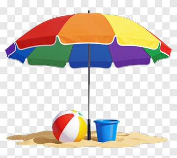 Rainbow Beach Umbrella With Ball And Bucket PNG