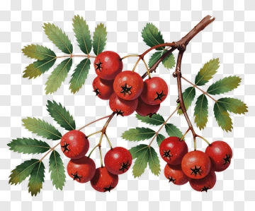 Rowan Berry Branch With Leaves PNG