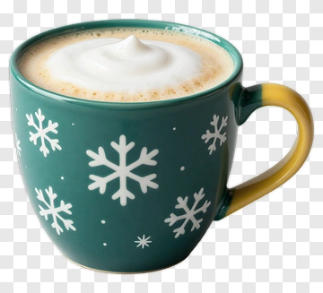Green Snowflake Coffee Cup With Whipped Cream PNG