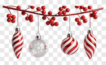 Red And White Christmas Ornaments With Berries PNG