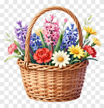 Colorful Spring Flower Basket PNG