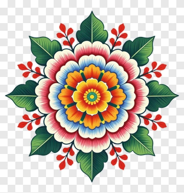 Symmetrical Floral Ornament With Bright Colors PNG