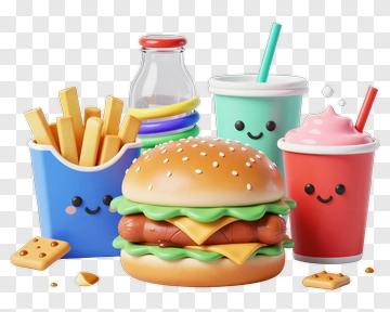 Cartoon Happy Meal With Hamburger And Fries PNG