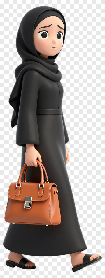 Cartoon Woman In Hijab Holding Orange Handbag PNG