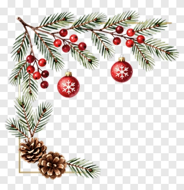 Christmas Pine Branch With Berries And Ornaments PNG