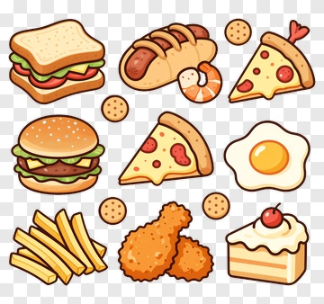 Cartoon Food Icons Collection PNG