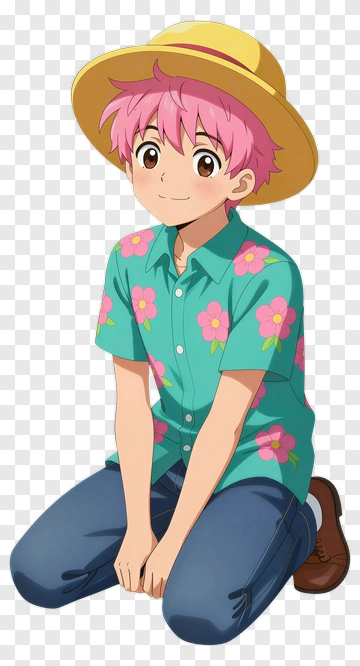Anime Character With Pink Hair And Floral Shirt PNG