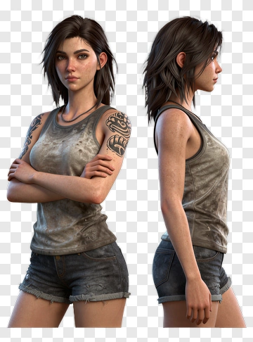 Woman With Tattoos In Casual Outfit PNG