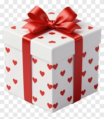 White Gift Box With Red Ribbon And Hearts PNG