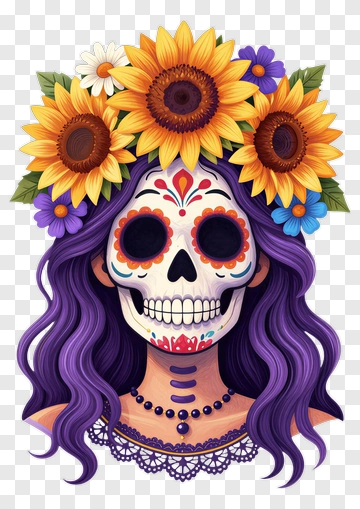 Sugar Skull Woman With Flower Crown PNG