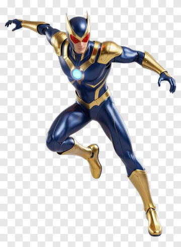Captain Marvel In Blue And Gold Suit PNG