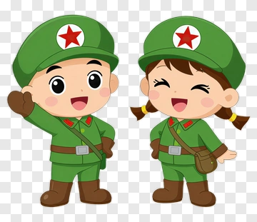 Cartoon Soldier And Girl In Green Uniforms PNG