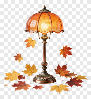 Vintage Table Lamp With Falling Autumn Leaves PNG