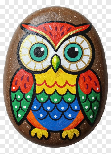 Colorful Cartoon Owl On Stone PNG