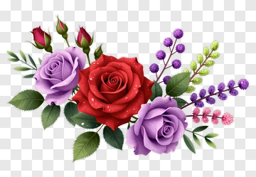 Floral Arrangement With Red And Purple Roses PNG