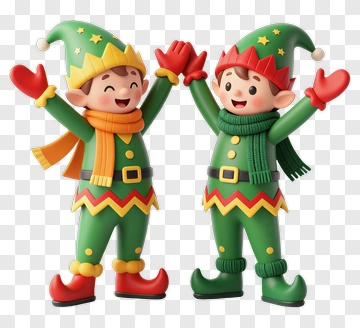 Two Joyful Holiday Elves PNG