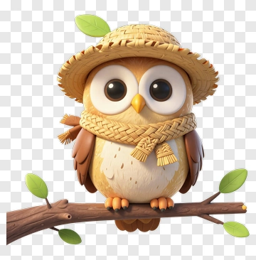 Cute Owl In Straw Hat And Scarf PNG