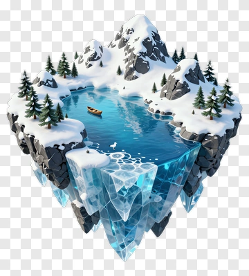 Floating Island With Mountain Lake And Boat PNG
