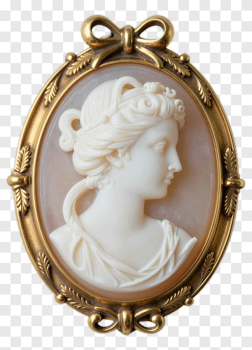 Elegant Cameo Brooch With Gold Frame PNG