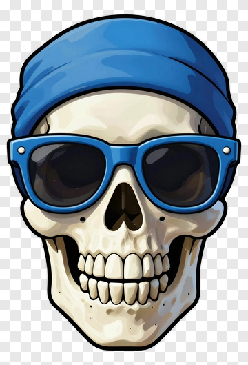 Skull Wearing Blue Sunglasses And Headwrap PNG