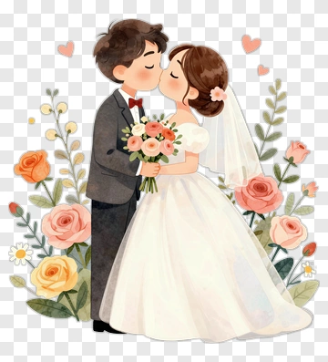 Bride And Groom Kissing PNG