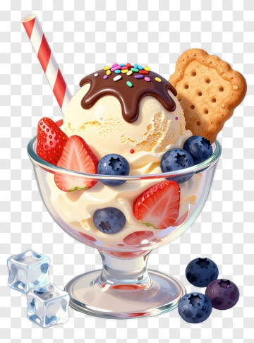 Ice Cream Sundae With Berries And Cookie PNG