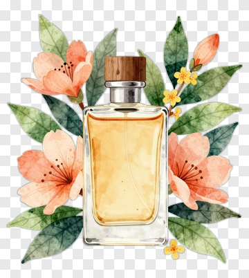 Perfume Bottle Surrounded By Flowers PNG