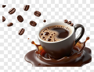 Coffee Cup With Falling Beans PNG