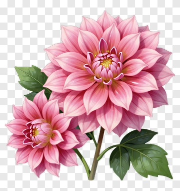 Pink Dahlia Flowers With Green Leaves PNG