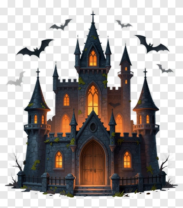 Gothic Castle With Bats PNG
