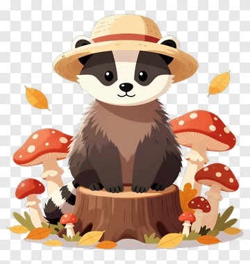 Cute Badger In Autumn Forest PNG