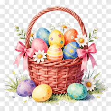 Easter Basket With Colorful Eggs PNG