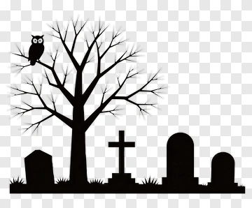 Owl Perched On Bare Tree In Cemetery PNG