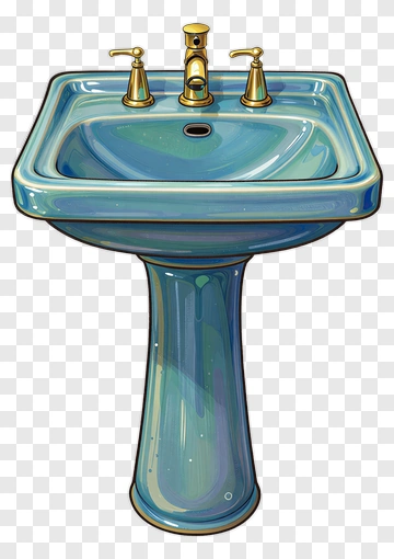 Blue Pedestal Sink With Gold Faucet PNG