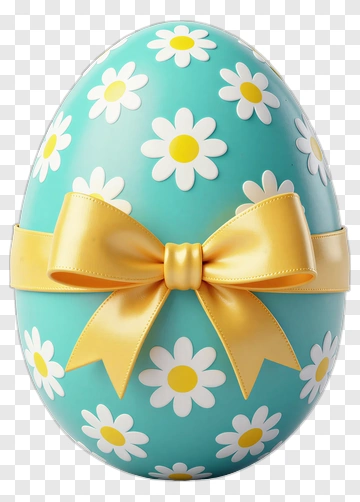 Easter Egg With Daisies And Ribbon PNG