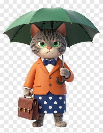 Cat In Business Attire With Umbrella PNG