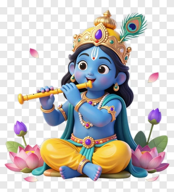 Blue Child Deity Playing Flute PNG
