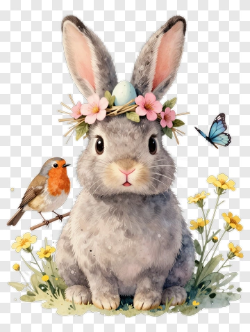 Easter Bunny With Flower Crown PNG