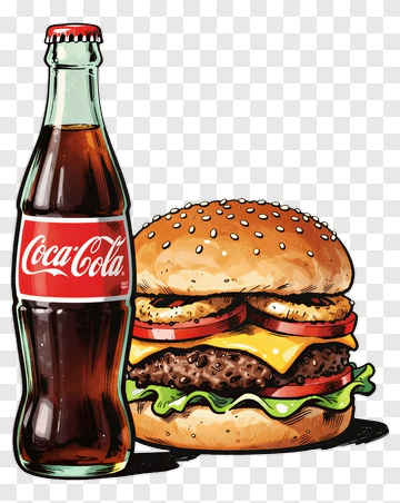 Coca-Cola Bottle And Hamburger PNG