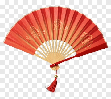 Red Chinese Paper Fan With Gold Embroidery PNG