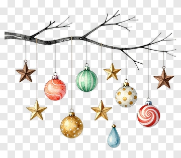 Hanging Christmas Ornaments And Stars PNG