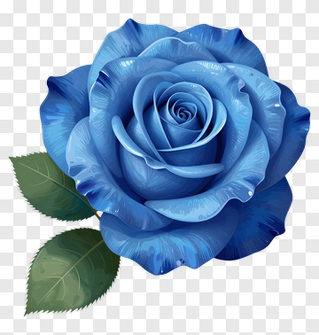 Blue Rose With Green Leaves PNG