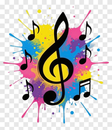 Treble Clef With Colorful Music Notes PNG