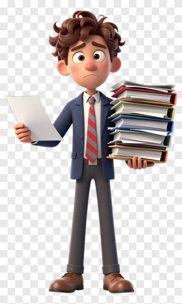 Stressed Office Worker Holding Papers PNG