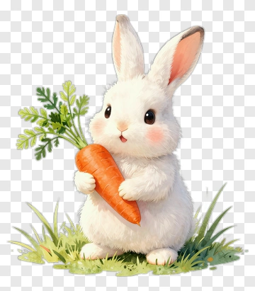 Cute Rabbit Holding Carrot PNG