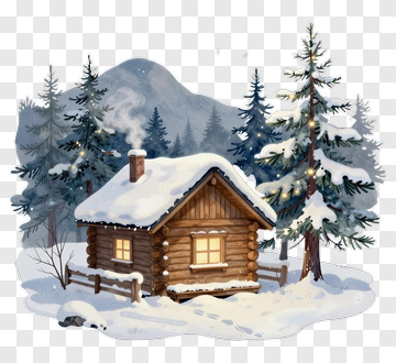Cozy Log Cabin In Snowy Forest PNG