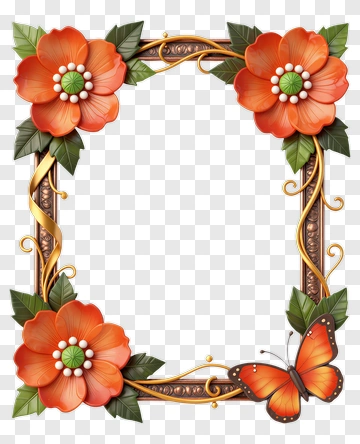 Ornate Flower Frame With Butterfly PNG