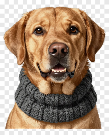 Golden Retriever In Gray Scarf PNG
